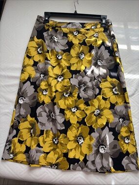 Who What Wear Floral Midi Skirt - Yellow, Gray & Black